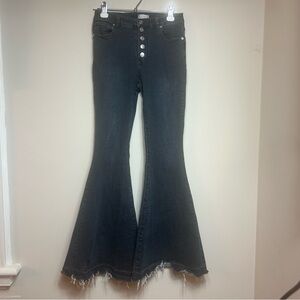 Altar’d State Black Button Fly Flare Jeans • Raw Hem • Size M